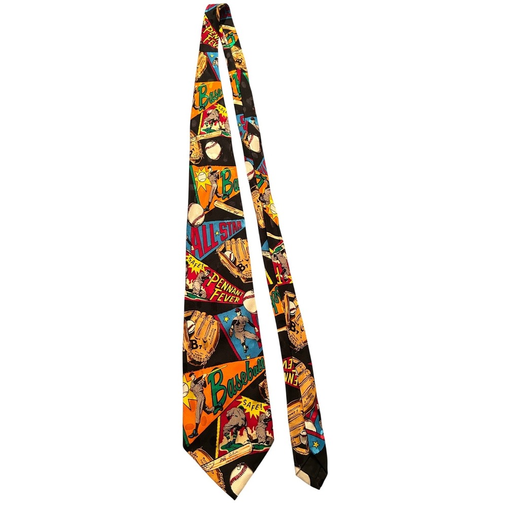 Addiction‎ Mens Vintage 100% Silk Necktie Artist Jeff Aclin Baseball Collectible